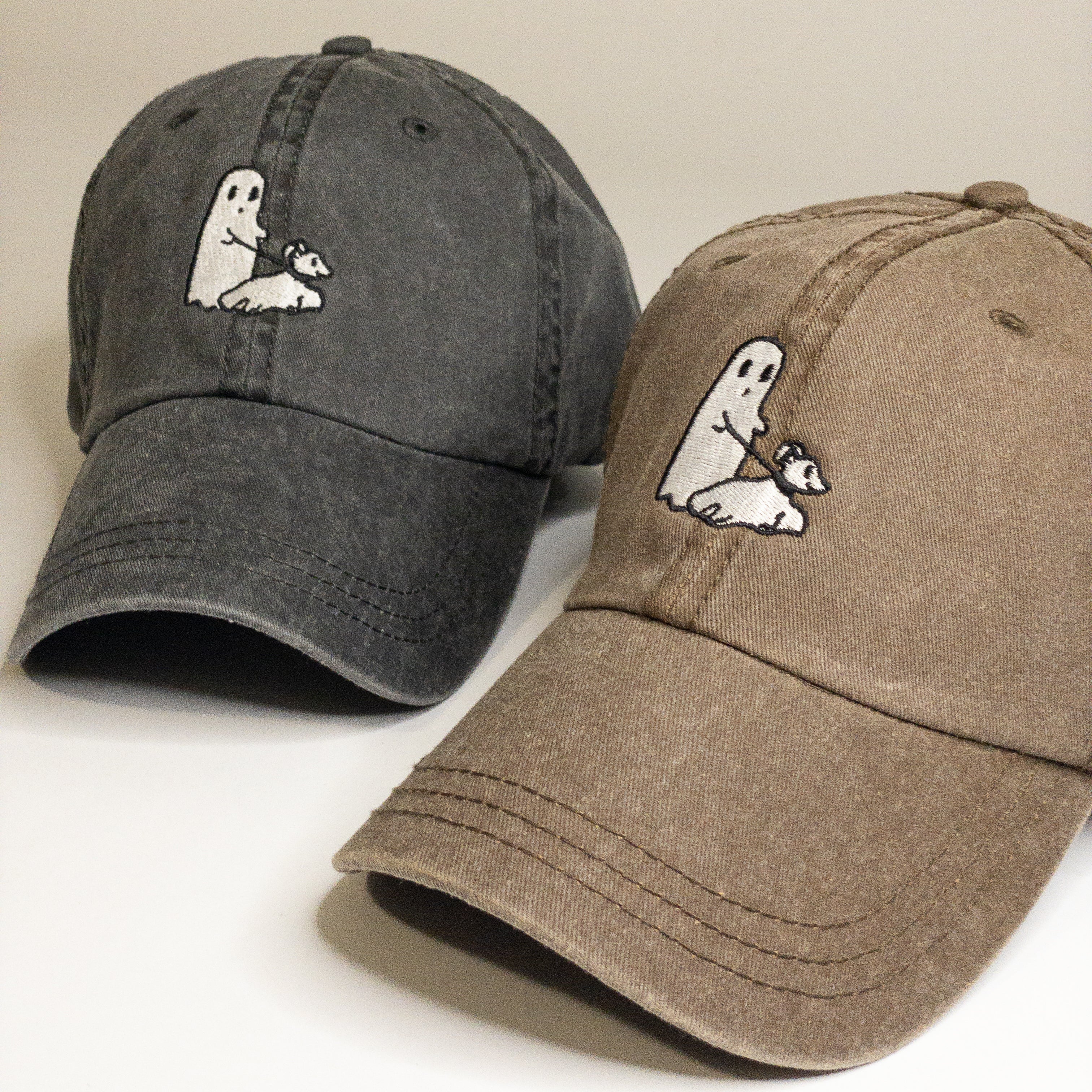 Ghost walking Dog Embroidered Vintage Dad Hat
