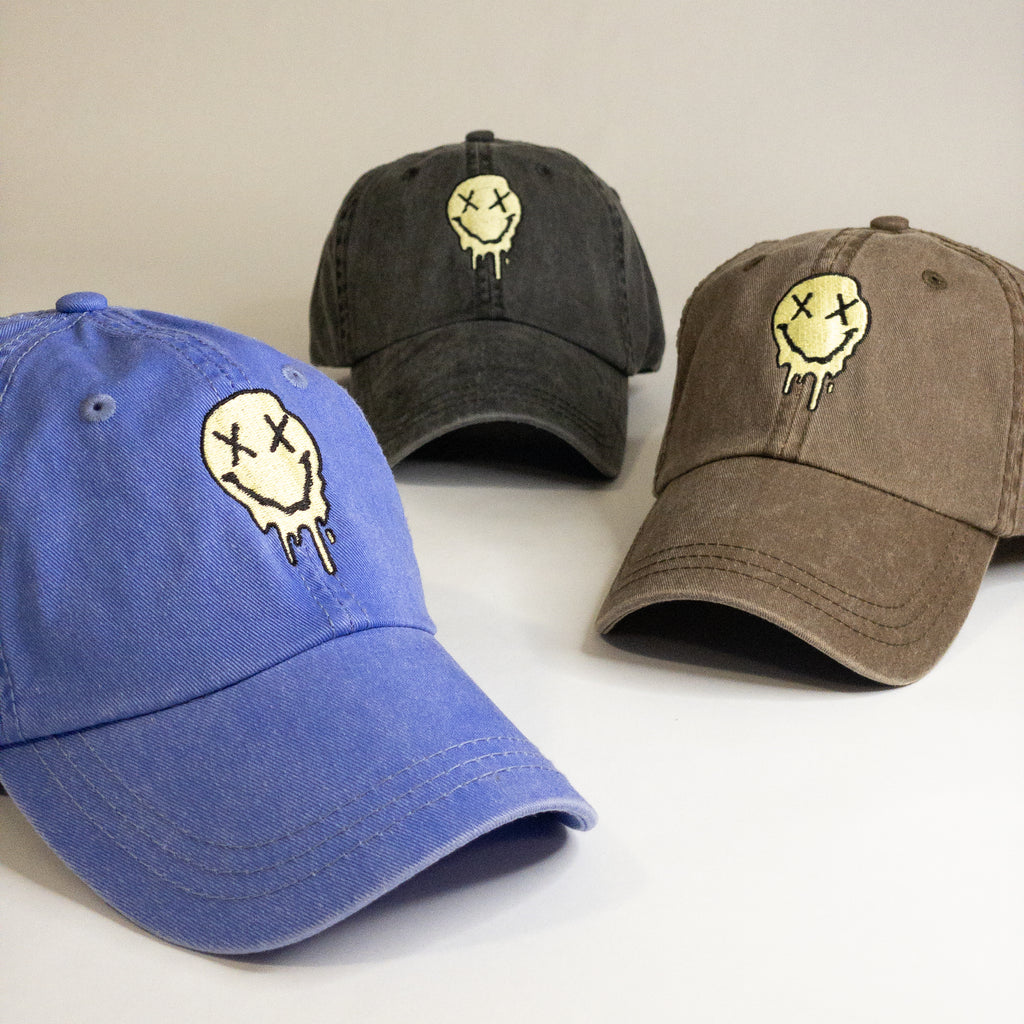 Melting Smiley Face Embroidered Vintage Dad Hat