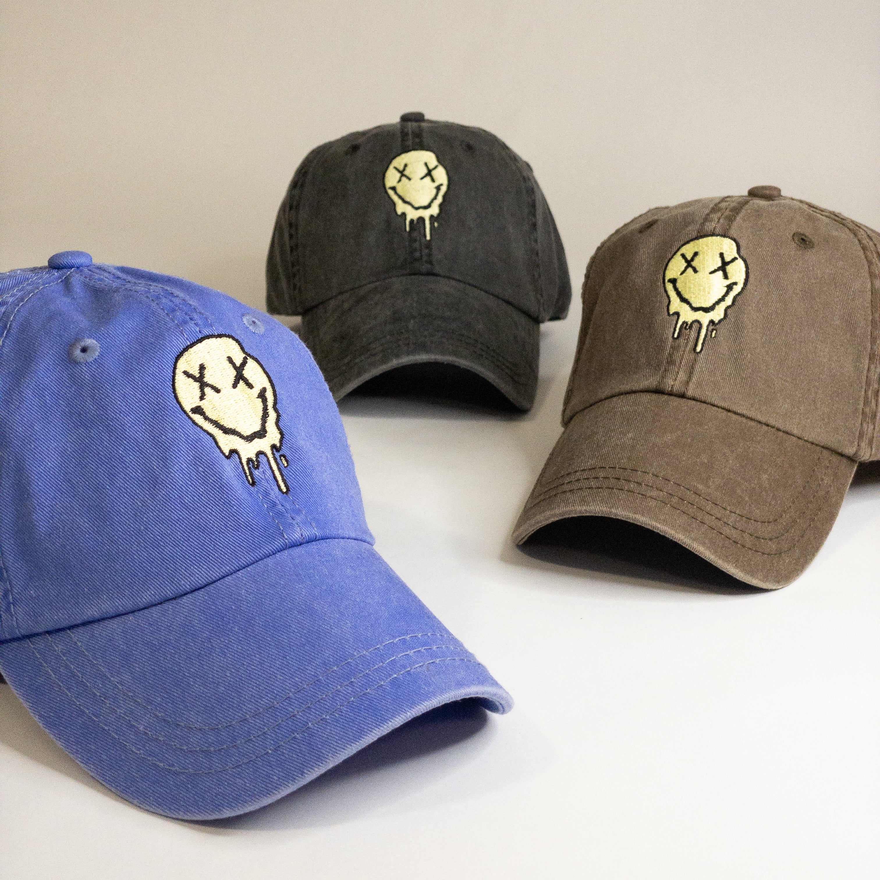 Melting Smiley Face Embroidered Vintage Dad Hat