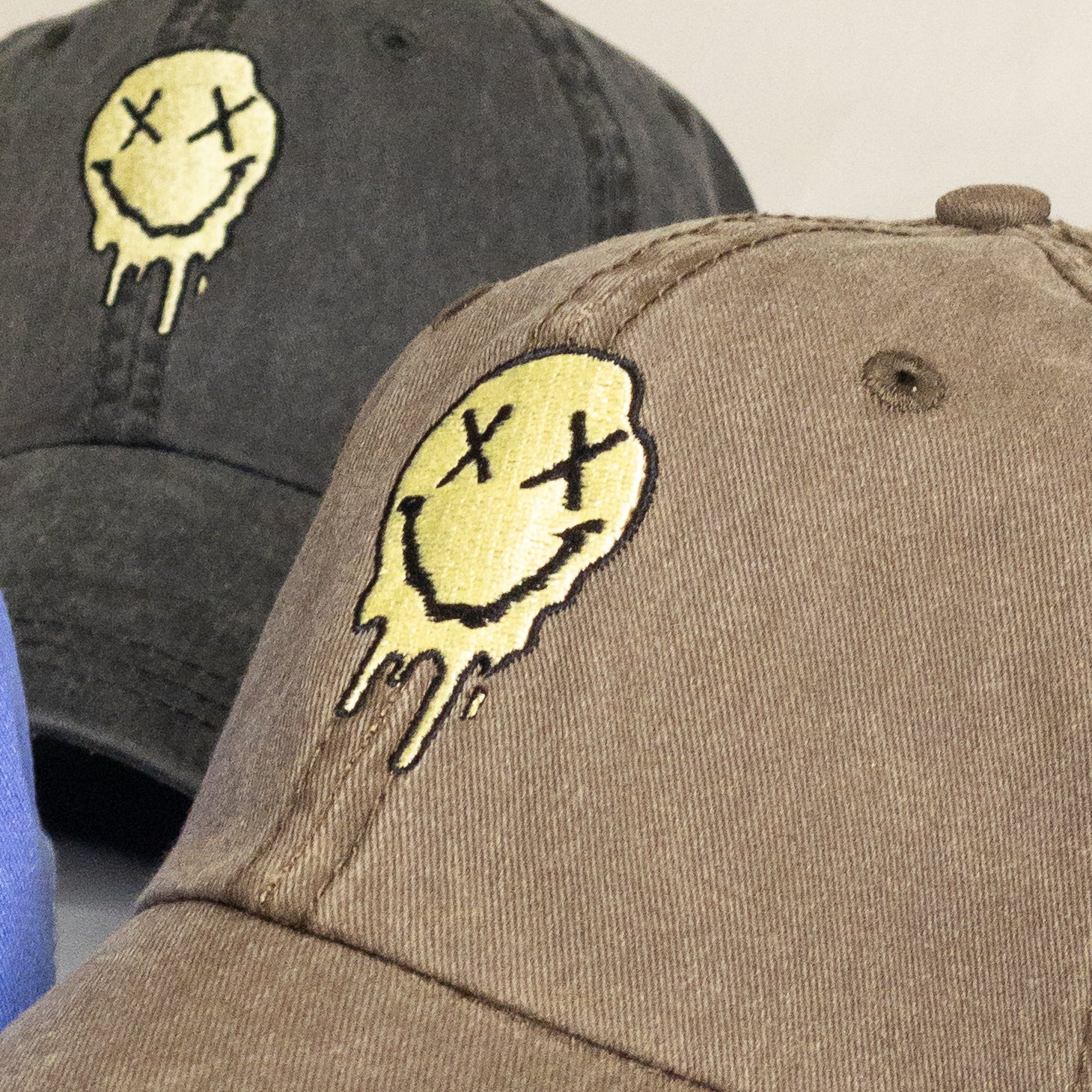Melting Smiley Face Embroidered Vintage Dad Hat
