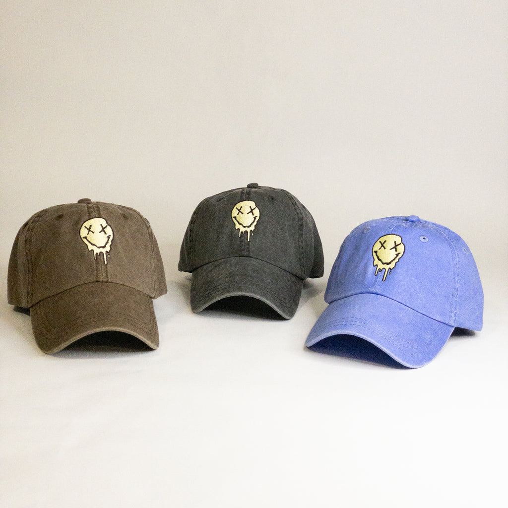 Melting Smiley Face Embroidered Vintage Dad Hat