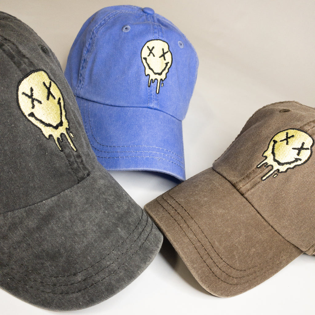 Melting Smiley Face Embroidered Vintage Dad Hat