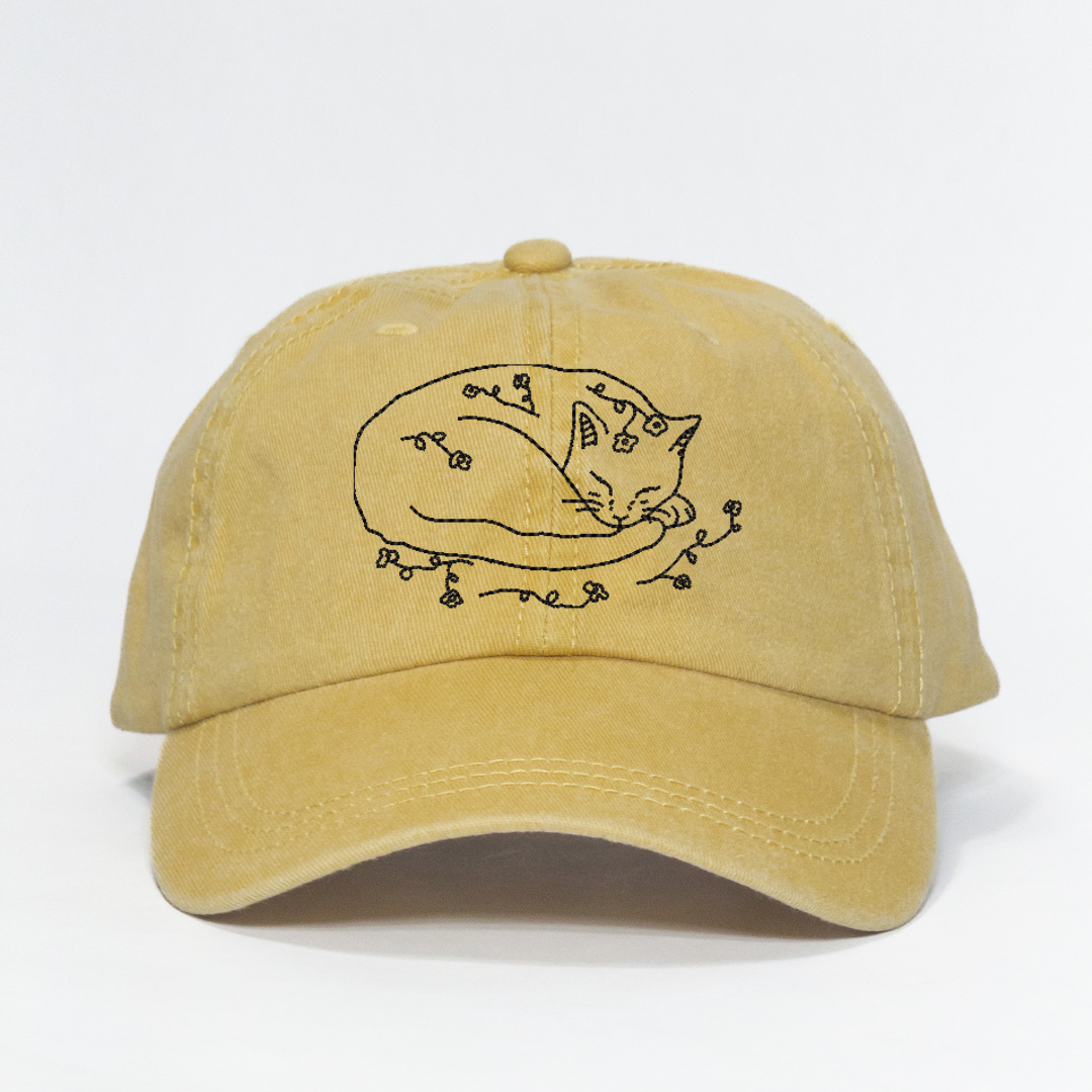 Sleeping Cat Embroidered Dad Hat
