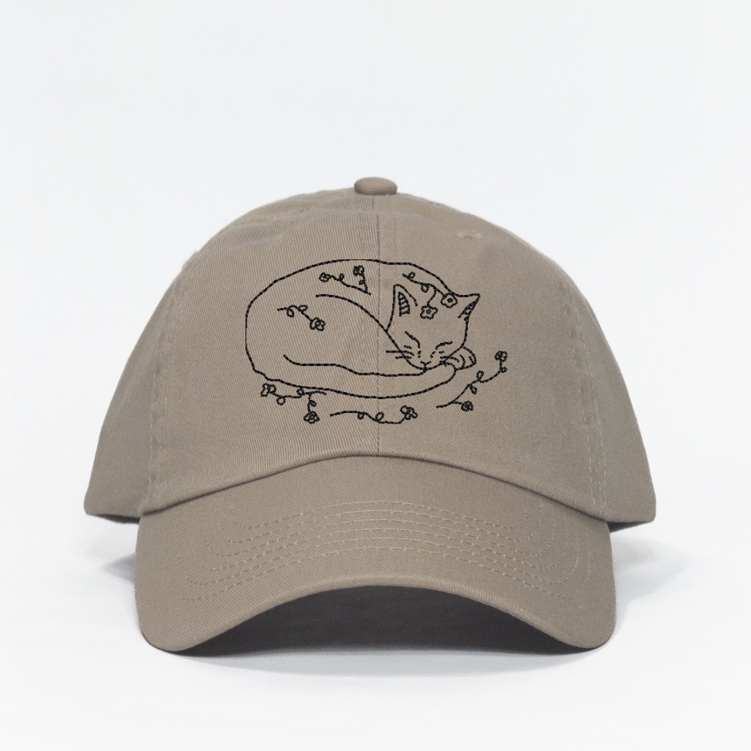 Sleeping Cat Embroidered Dad Hat